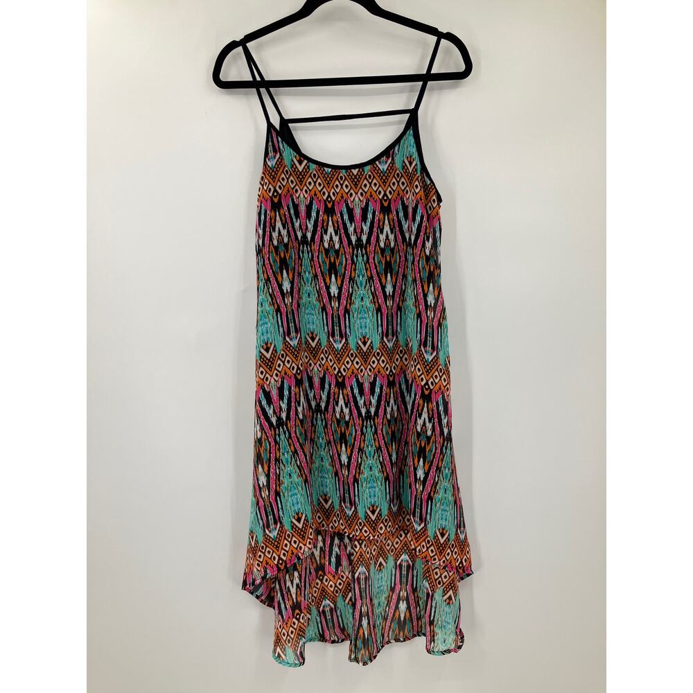 Rue 21 Multi-Color Tribal Lightweight Spaghetti Strap Hi Low Slip Dress READ
